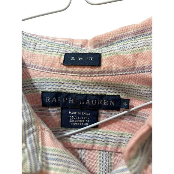 Ralph Lauren pink blue mint Striped Long Sleeves Button Down Shirt Size 4 - Picture 3 of 5